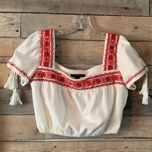 Red Stitch White Crop Top